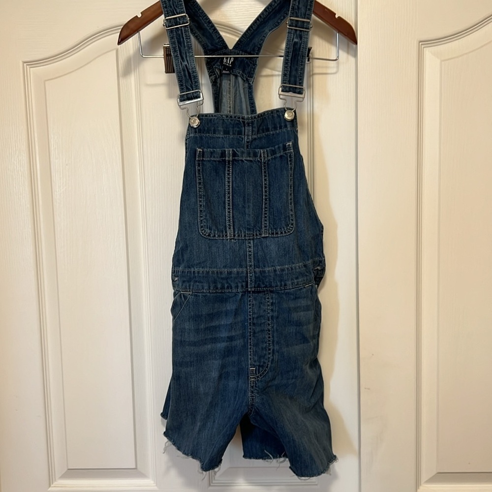 Womens GAP Denim Bib Overalls Jean Shorts Distressed - Cut - Small